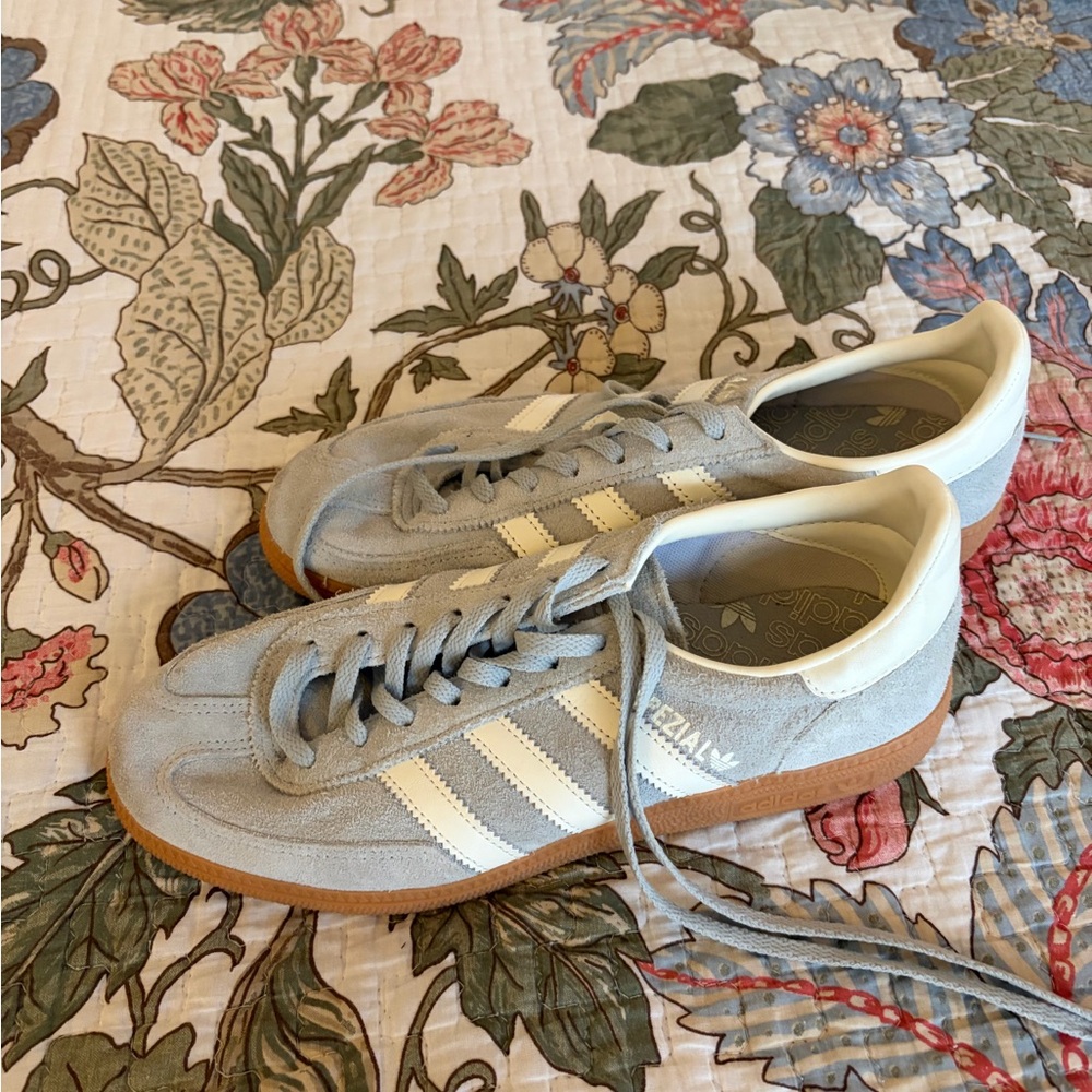 adidas Beige Suede Sneakers with White Stripes